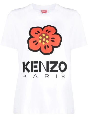 White T-shirt with flower logo print