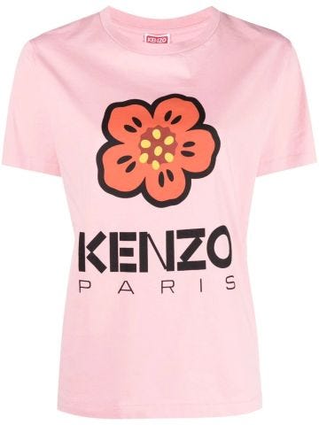 T-shirt maniche corte rosa con stampa fiore
