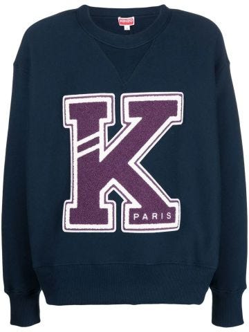 Blue crewneck sweatshirt with K logo