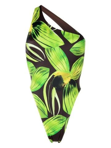 One-shoulder floral one-piece swimming