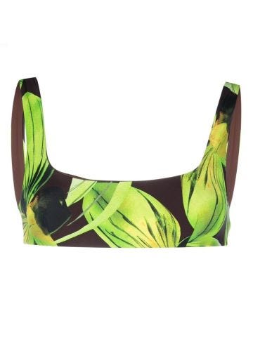Multicoloured floral one-shoulder bikini top