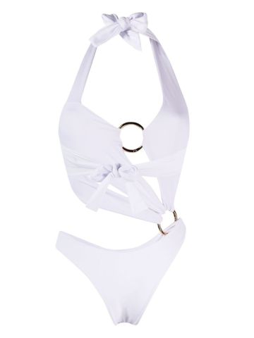 White one-piece swimming costume with cut-out detail