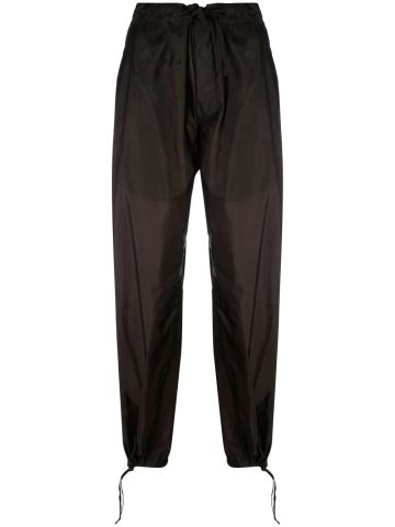Brown tailored trousers with contrast stitching