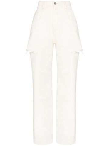 White high-waisted jeans with worn effect