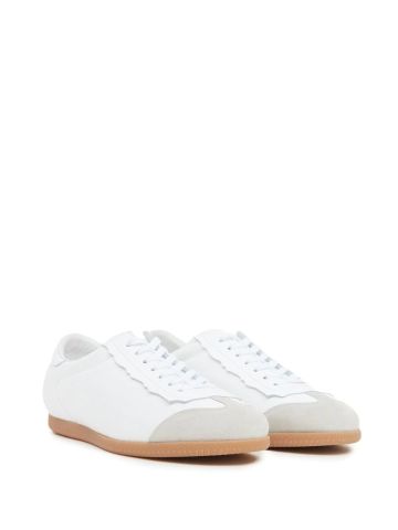 White trainers with suede toe