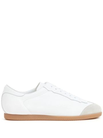 White leather trainers with suede toe