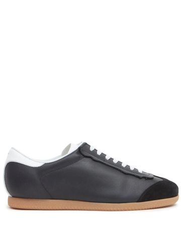Black leather trainers with suede toe