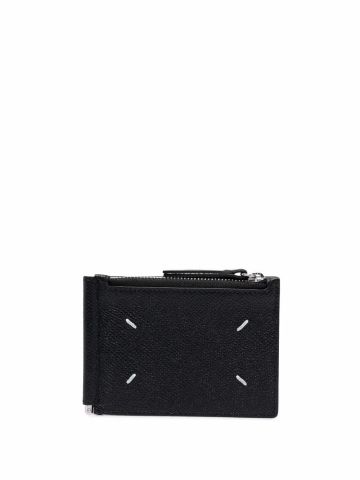 Wallet with 4-point logo stitching and zip
