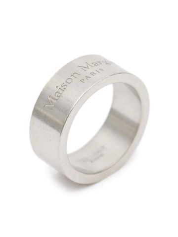 Silver ring with engraved logo