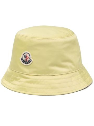 Yellow bucket hat with logo applique
