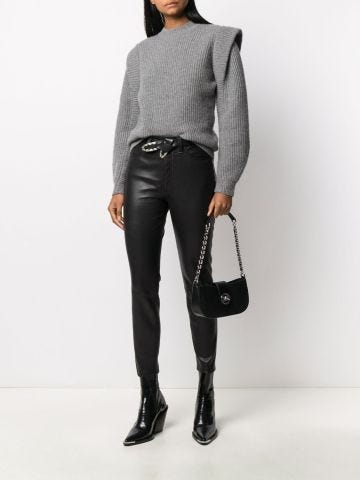 Black slim mid-rise leather trousers