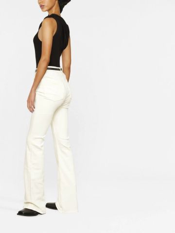 White high-waisted flared jeans