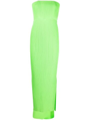 Green strapless long dress with pleats