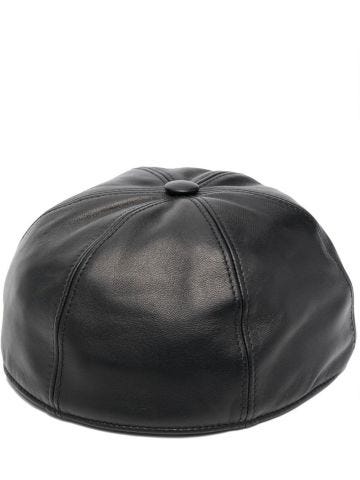 Black leather baseball cap with buckle