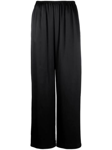 Black wide-leg pants with elasticized waistband