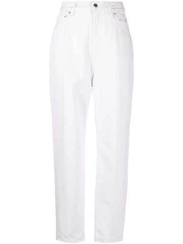 White high-waisted tapered jeans