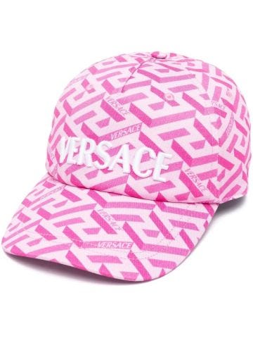 Cappello da baseball rosa con stampa Greca