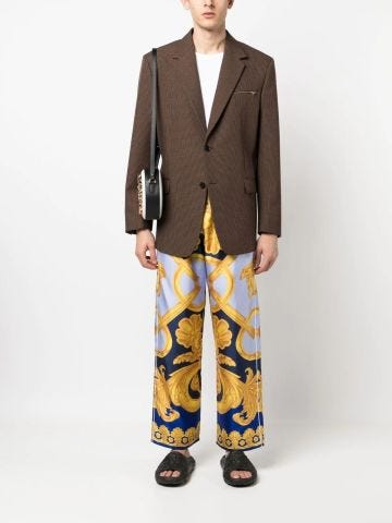 Pantaloni in seta con stampa barocca