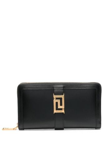 Black wallet with gold Greek buckle