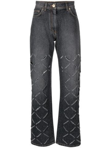 Grey ripped straight-leg jeans