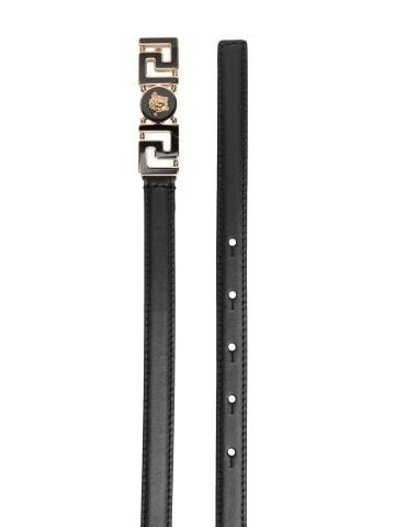 Black Greek belt with logo buckle