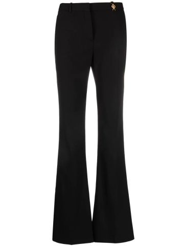 Black tailored flared pants with Medusa plaque