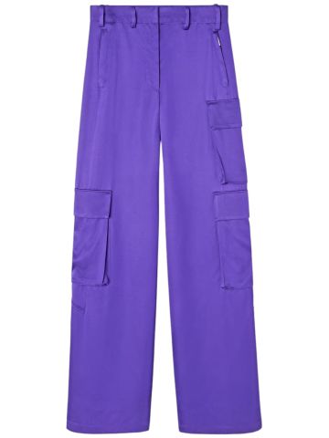 Purple wide satin cargo pants