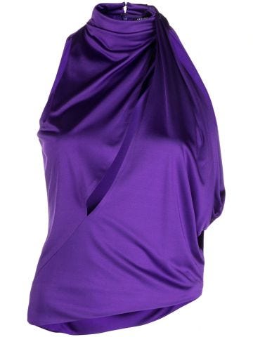 Purple top with draped scoop neckline