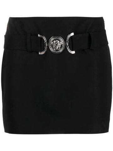 Black miniskirt with belt and Medusa logo plaque