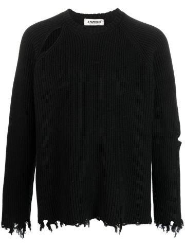 Black crew-neck jumper with worn effect