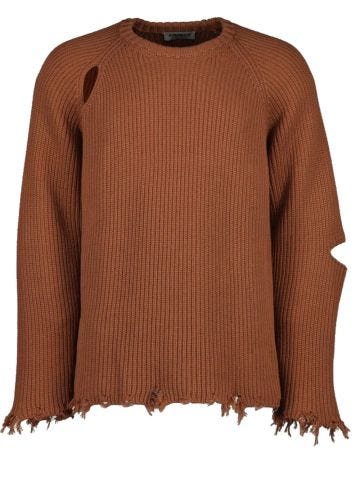 Brown crew-neck jumper with worn effect