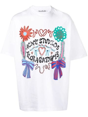 White T-shirt with multicoloured print