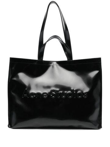 Embossed black tote bag