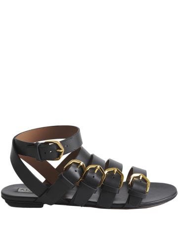 Low black sandal with straps
