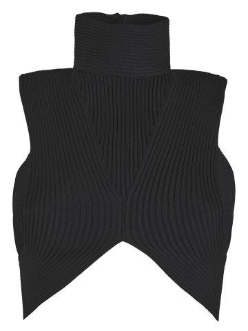 Black ribbed crop top with high collar