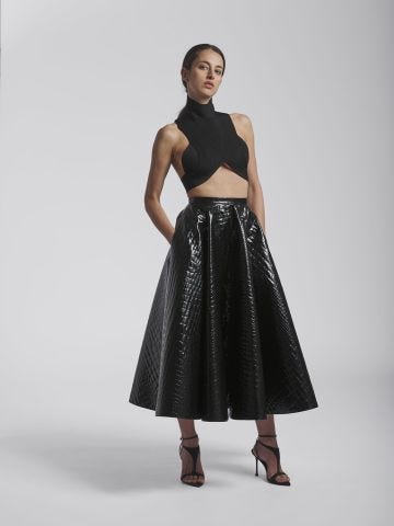 Black ribbed crop top with high collar