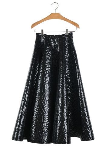 Wide black midi skirt with crocodile pattern