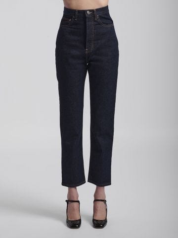 Blue high-waisted denim jeans