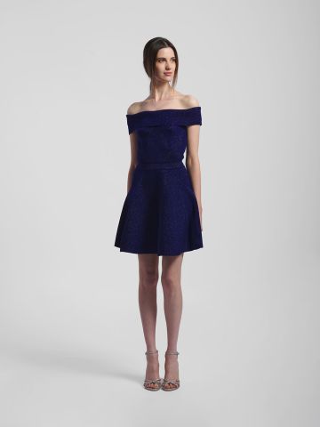 Short blue flared lurex dress