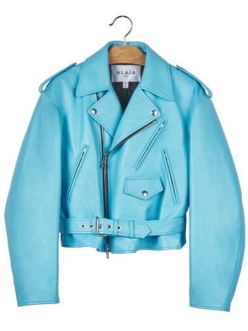 Cropped biker jacket light blue
