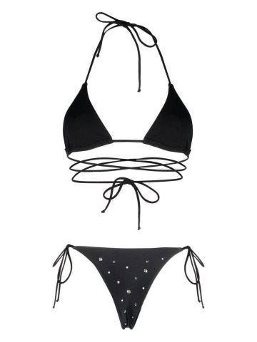 Set bikini a triangolo nero in lycra con cristalli hotfix