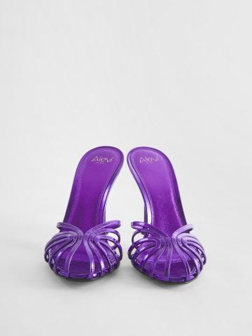 Purple patent leather Soraya mules with heel