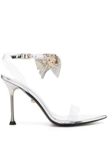 Sandalo argento con pvc trasparente e cristalli alla caviglia