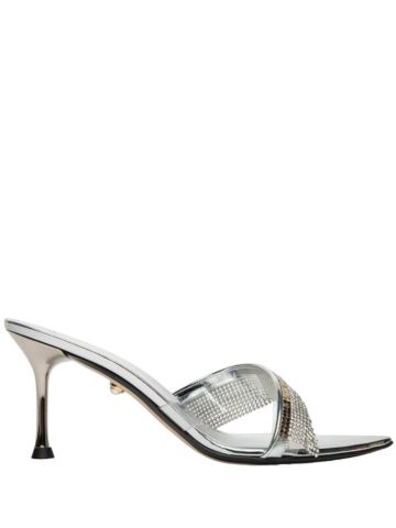 Silver Leonie mules with jewel detail