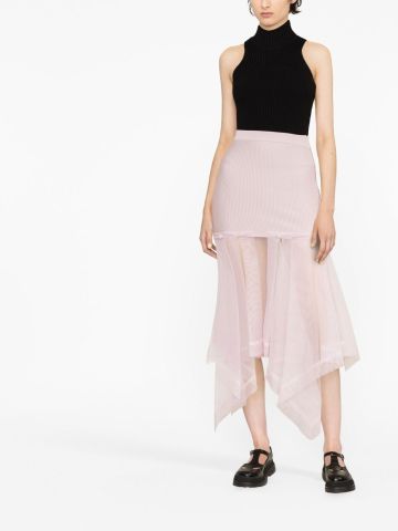 Pink high-waisted midi skirt with tulle