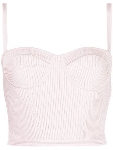 Top corto rosa a coste stile corsetto