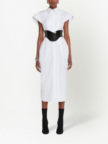 White chemisier midi dress with short sleeves