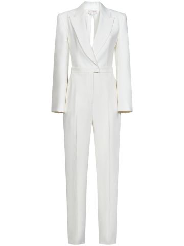 Completo sartoriale bianco all-in-one con cut-out