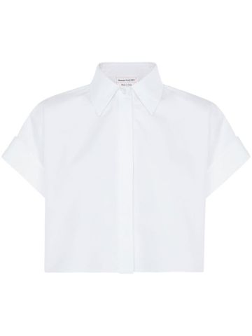 Camicia bianca crop a maniche corte