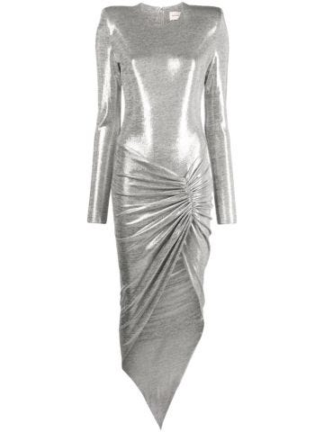 Silver lamé asymmetrical midi dress